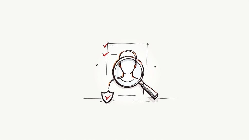 A magnifying glass hovering over a document with personal details, signifying an investigation.