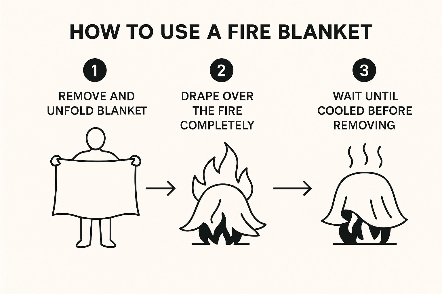 fire blanket illustration on how to use it