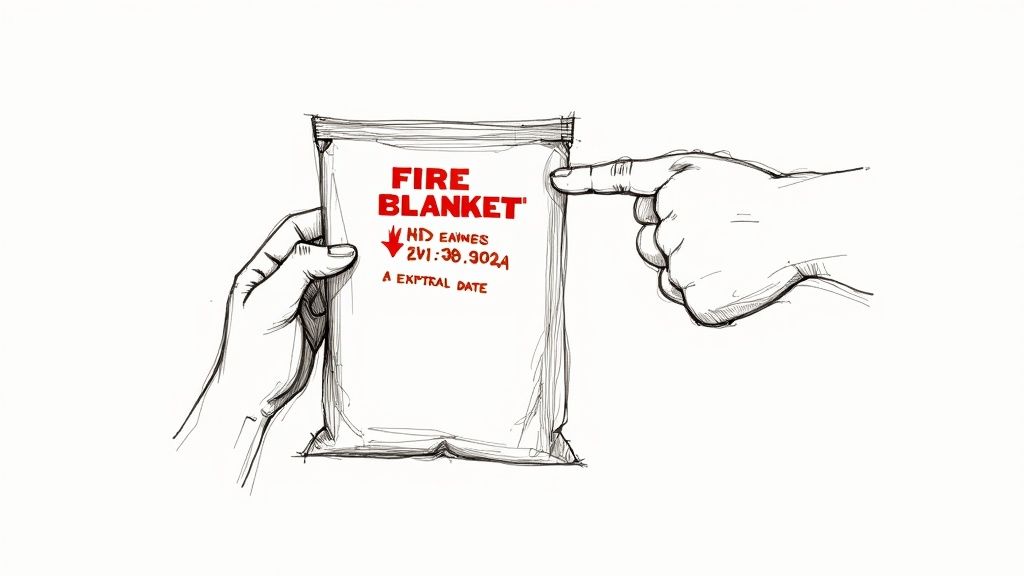 A person using a fire blanket to extinguish a small kitchen fire