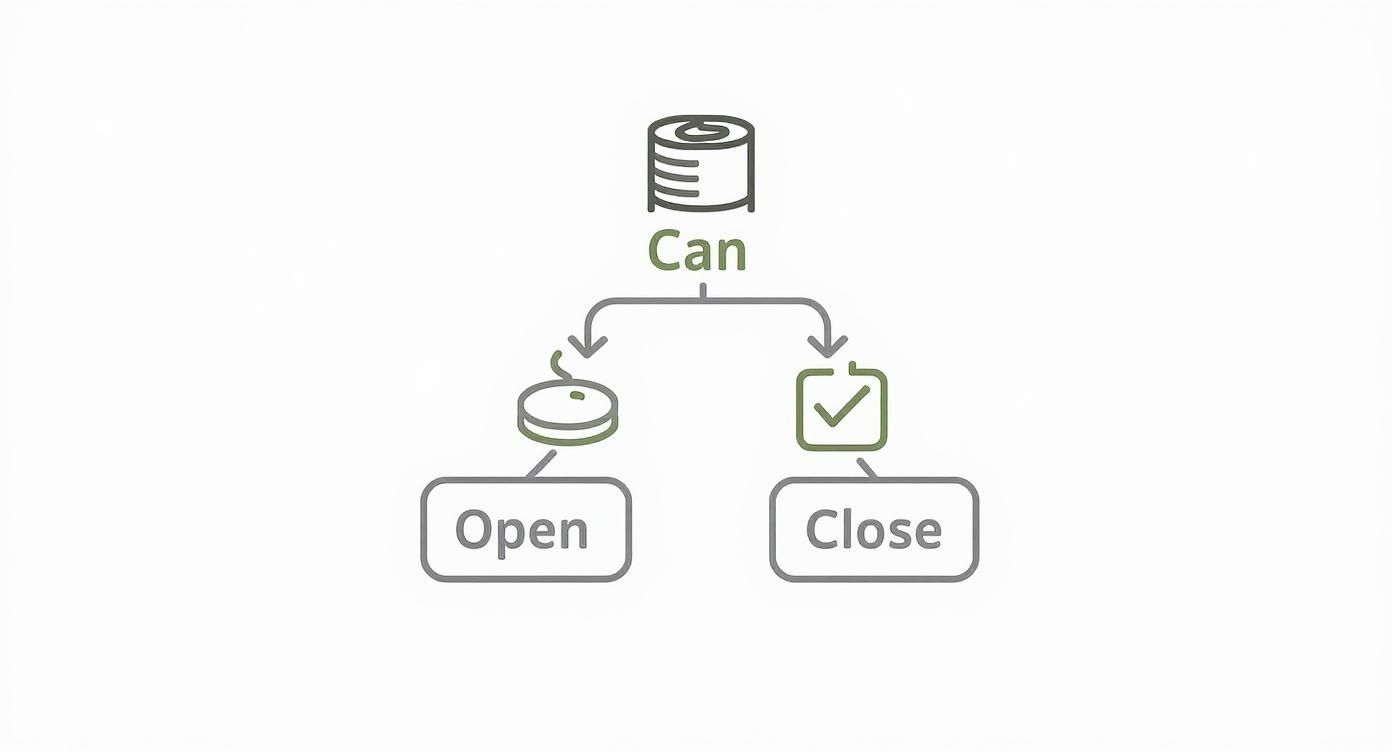 A diagram illustrating the 'Open' and 'Close' actions available for a 'Can' object.
