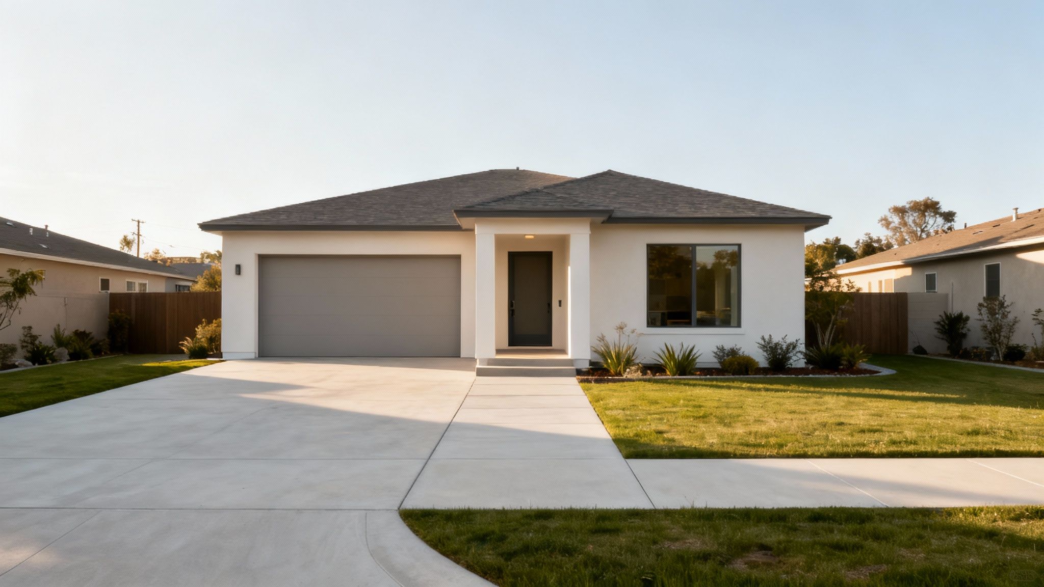 A ranch-style home under construction, showing the wooden frame against a blue sky, symbolizing the foundational stage of building an accessible home.