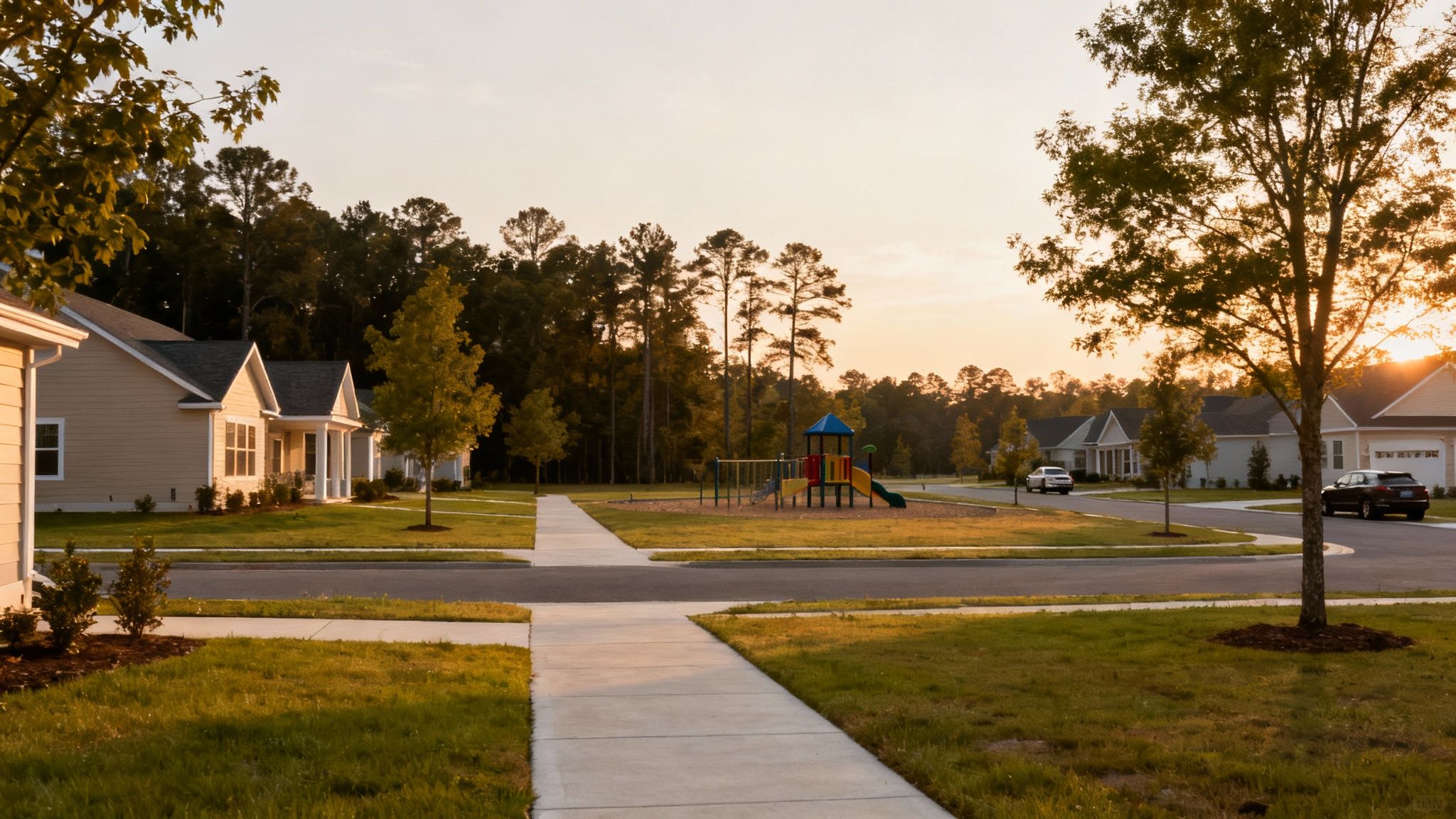 A modern kitchen in a newly built Fayetteville home, showcasing contemporary design trends.