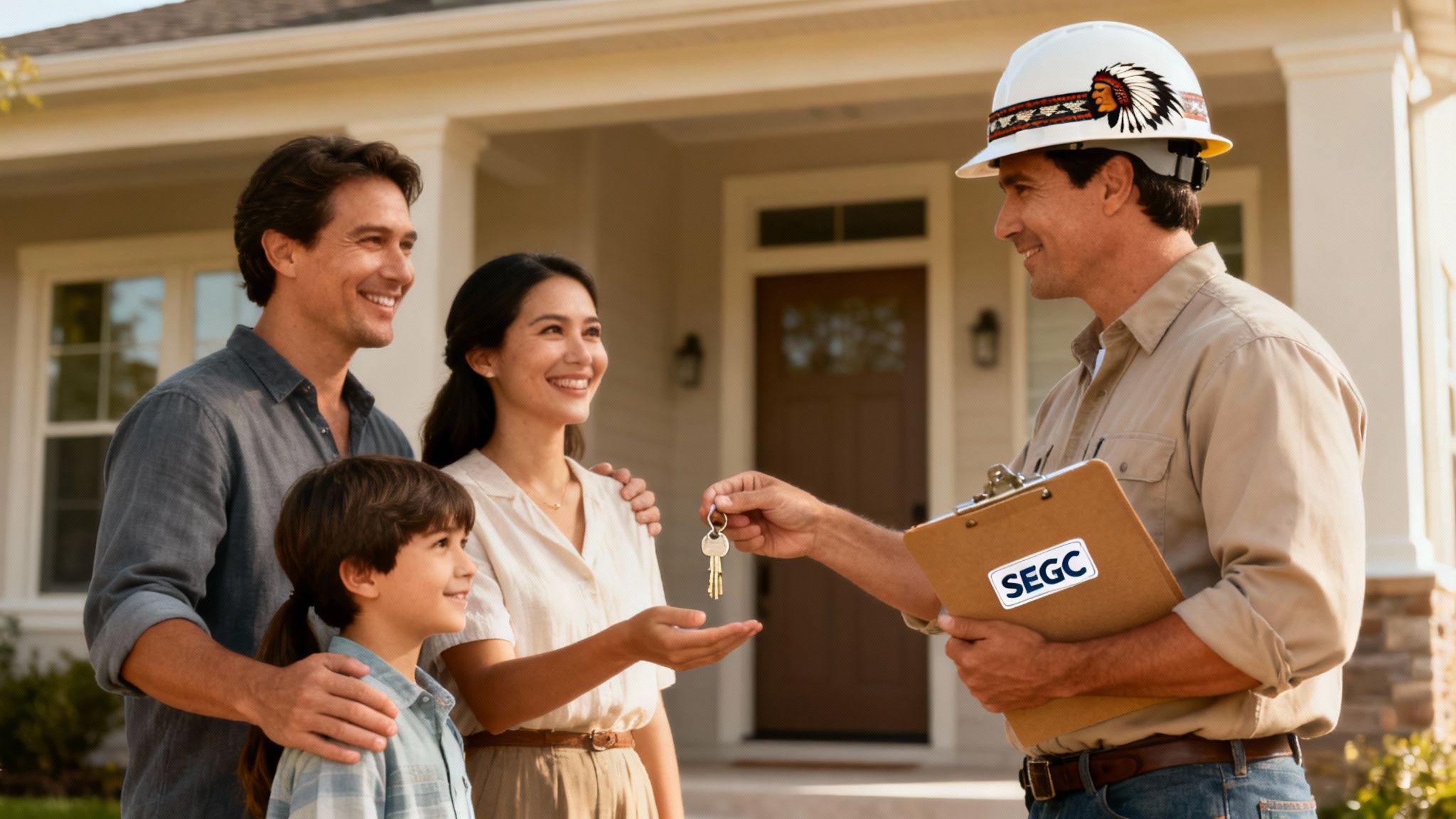 A close-up of a skilled SEGC craftsman working on the detailed framing of a custom home.