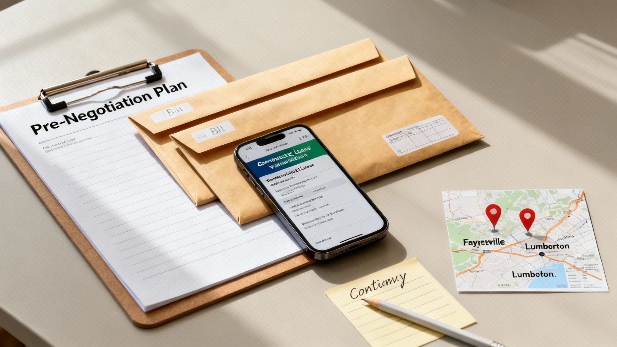 A construction contractor and a homeowner reviewing blueprints on a job site.