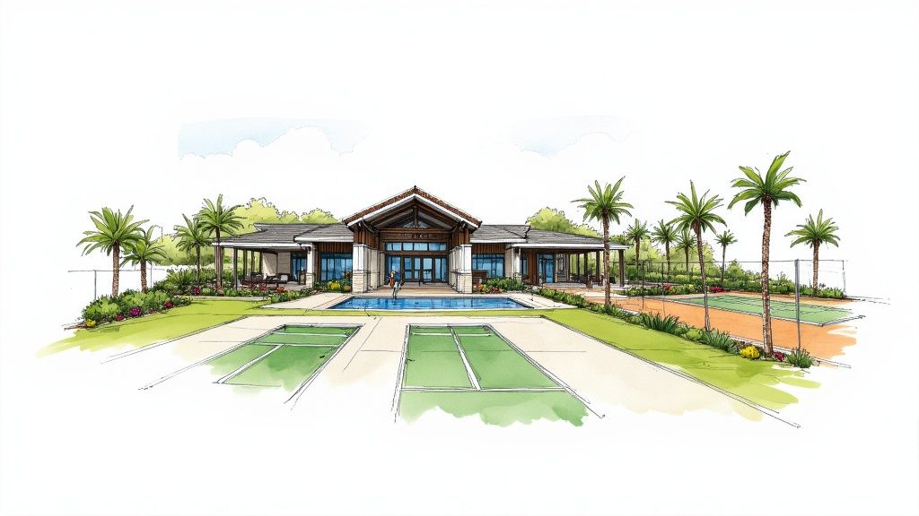A beautiful view of the clubhouse and grounds at The Cypress of Charlotte