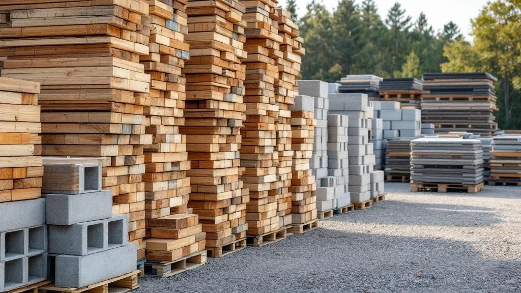 Survey stakes in the ground on a piece of land ready for site preparation in North Carolina, with woods in the background.
