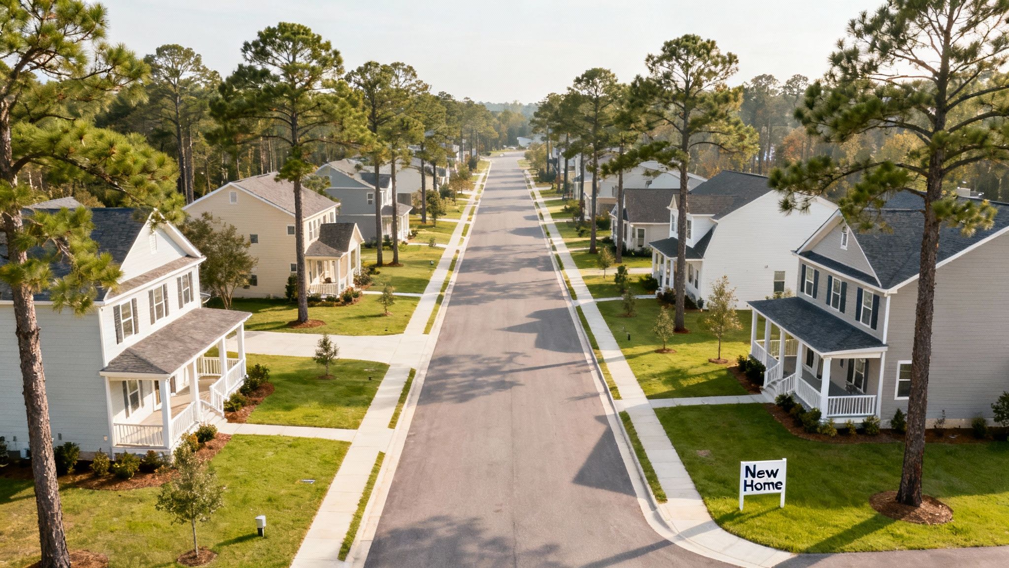 A beautiful custom-built home with a well-manicured lawn, representing new home construction in Fayetteville, NC.