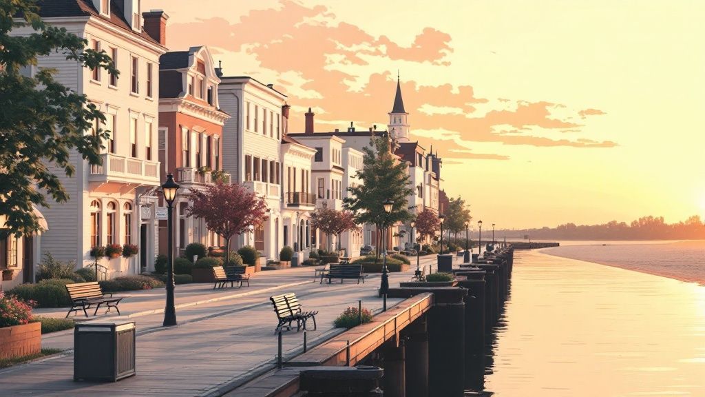 Historic buildings along the riverfront in Wilmington, North Carolina
