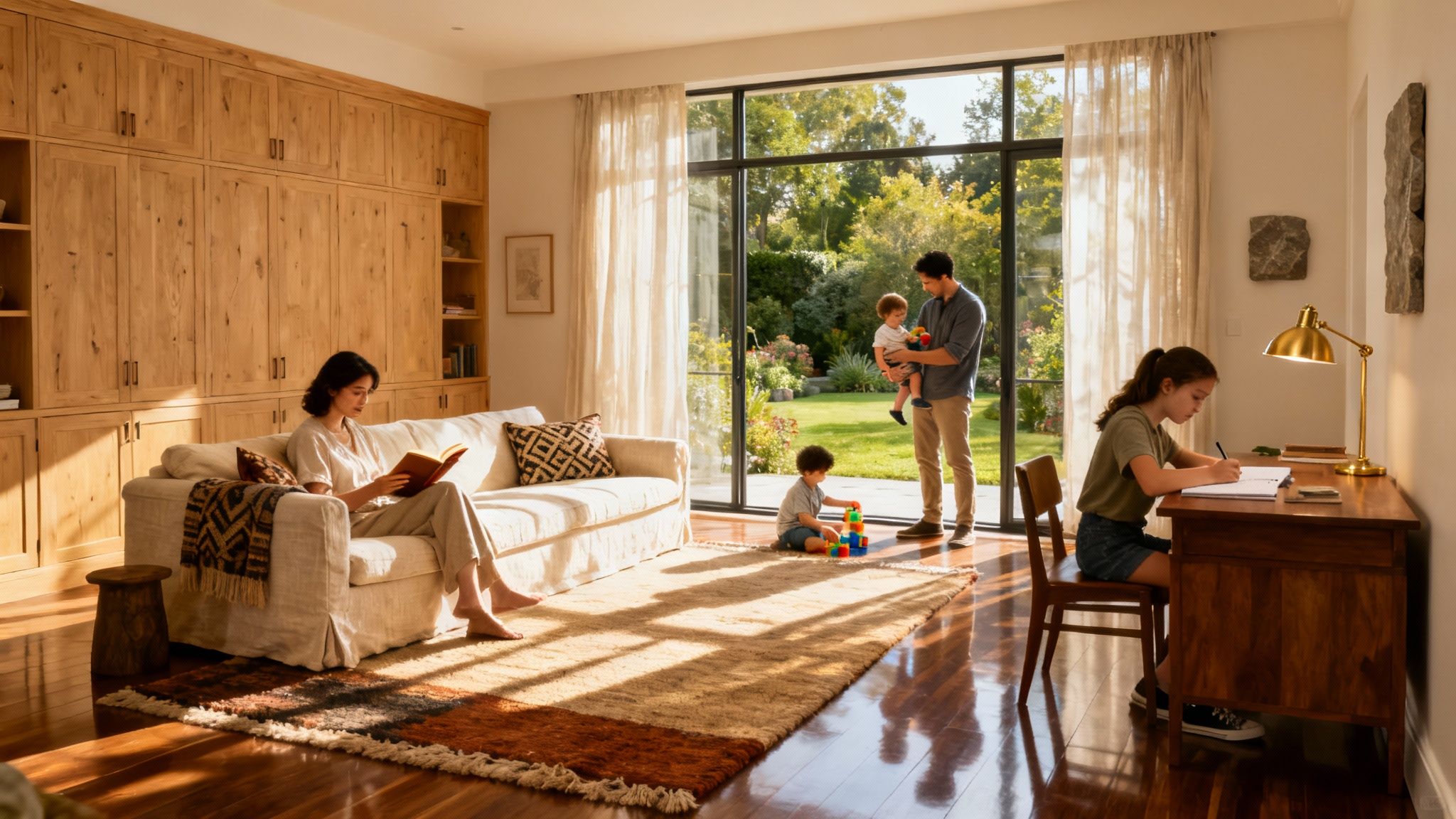 A stunning custom-built home with a wraparound porch and large windows, showcasing high-quality construction.