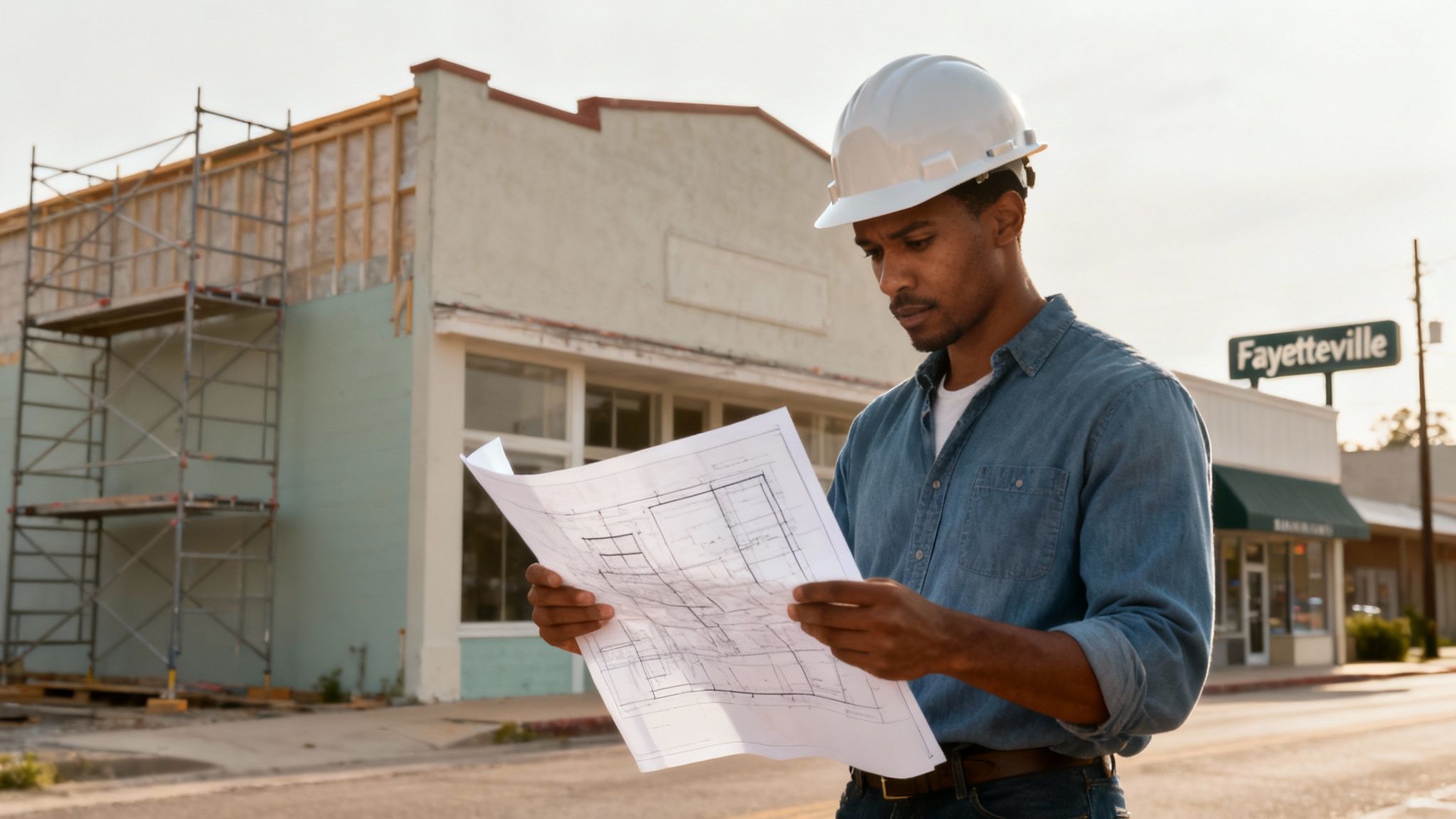 A SEGC construction site in Fayetteville, showing framing and initial structure work.