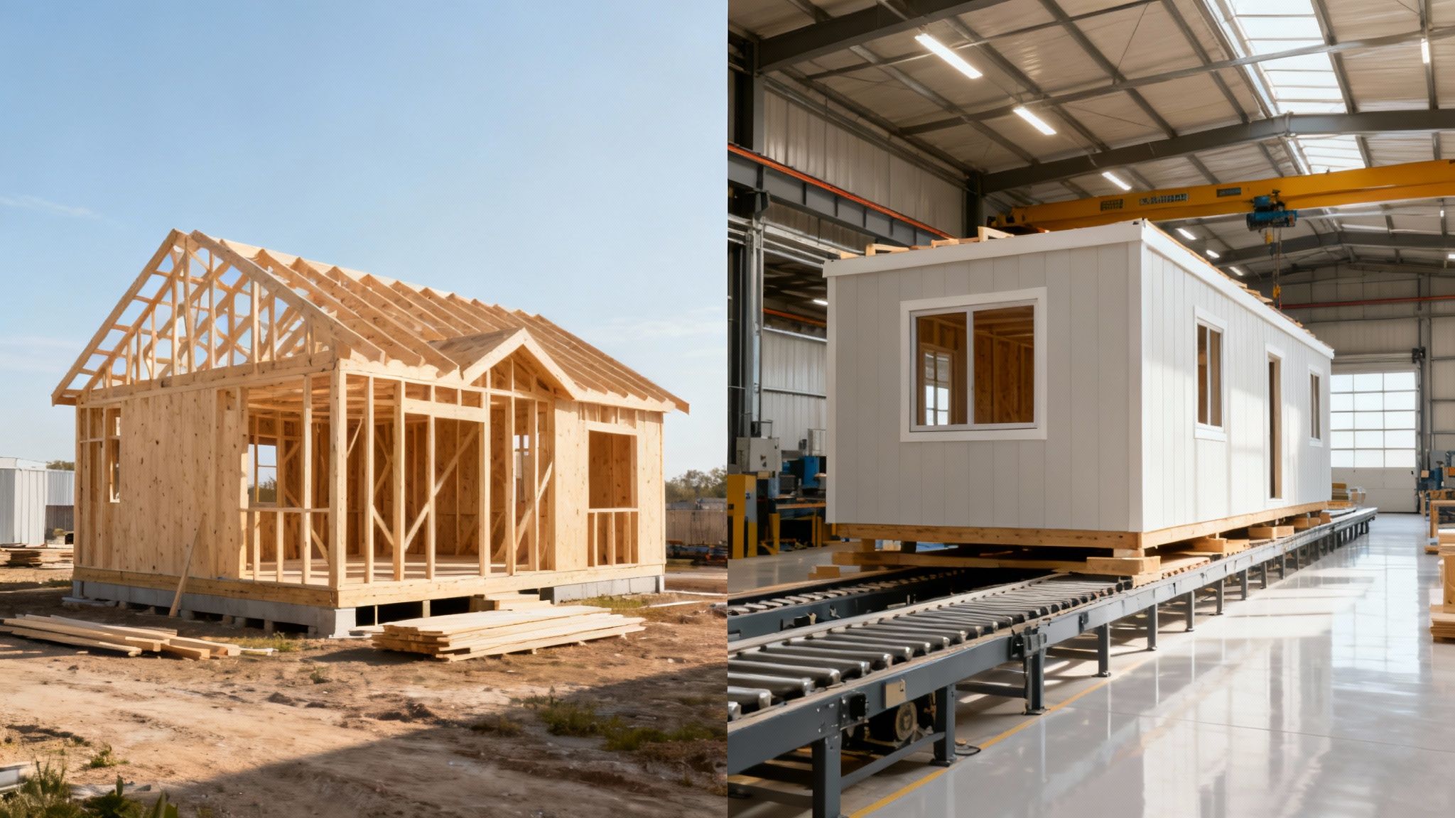 A detailed architectural blueprint spread out on a wooden table, with construction tools like a T-square and pencil nearby.