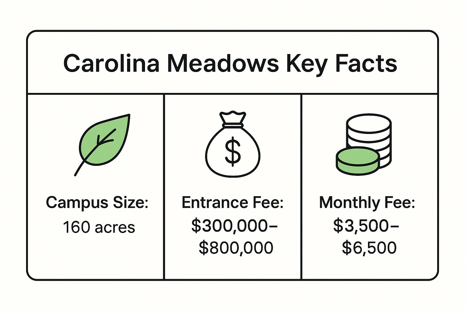 Infographic showing key data about Carolina Meadows - Chapel Hill
