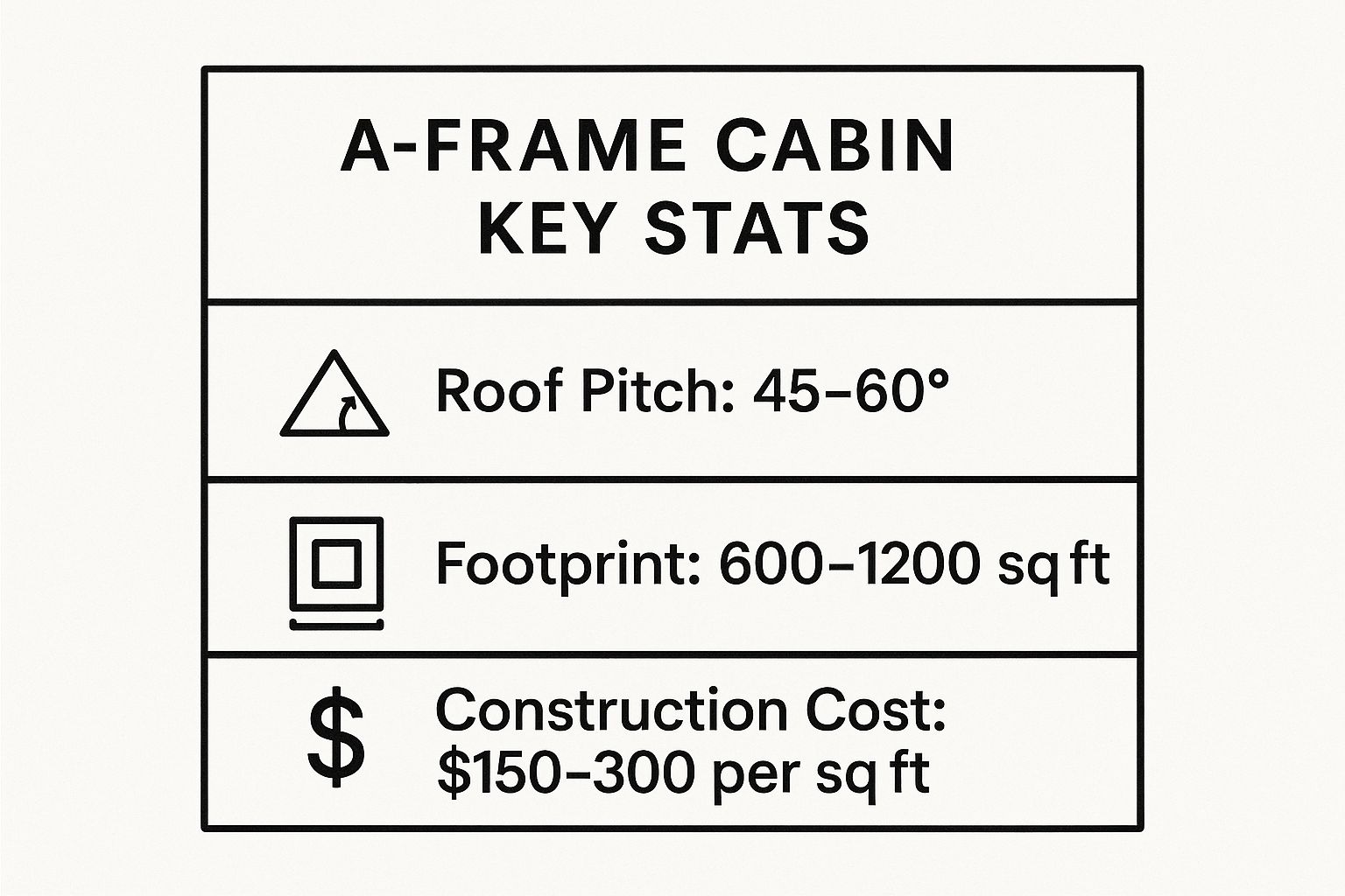 Infographic showing key data about A-Frame Mountain Cabin: The Iconic Triangle