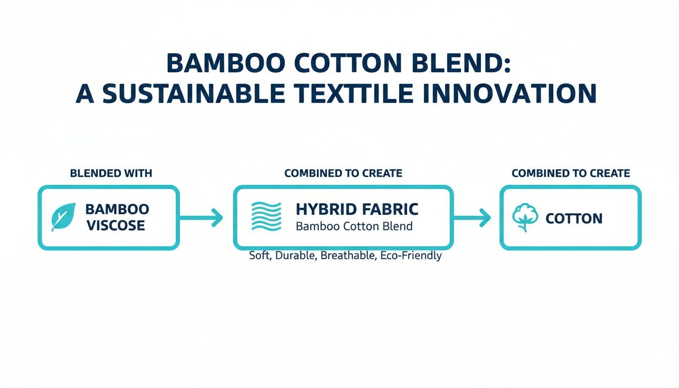 Flowchart illustrating the creation of sustainable bamboo cotton blend fabric from bamboo viscose and cotton.