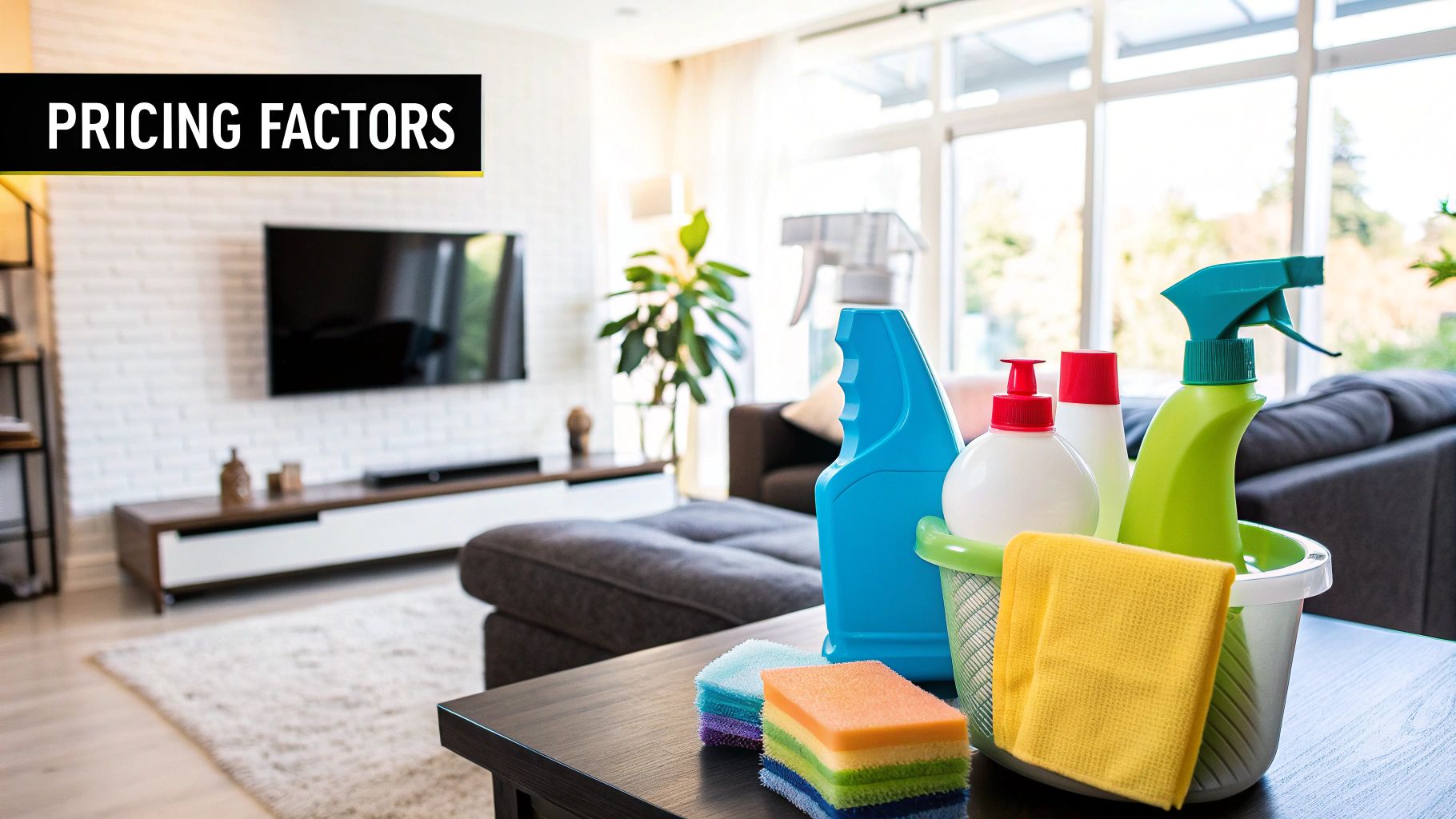 A professional cleaner wiping down a kitchen counter in a modern home, showcasing a typical weekly cleaning service.
