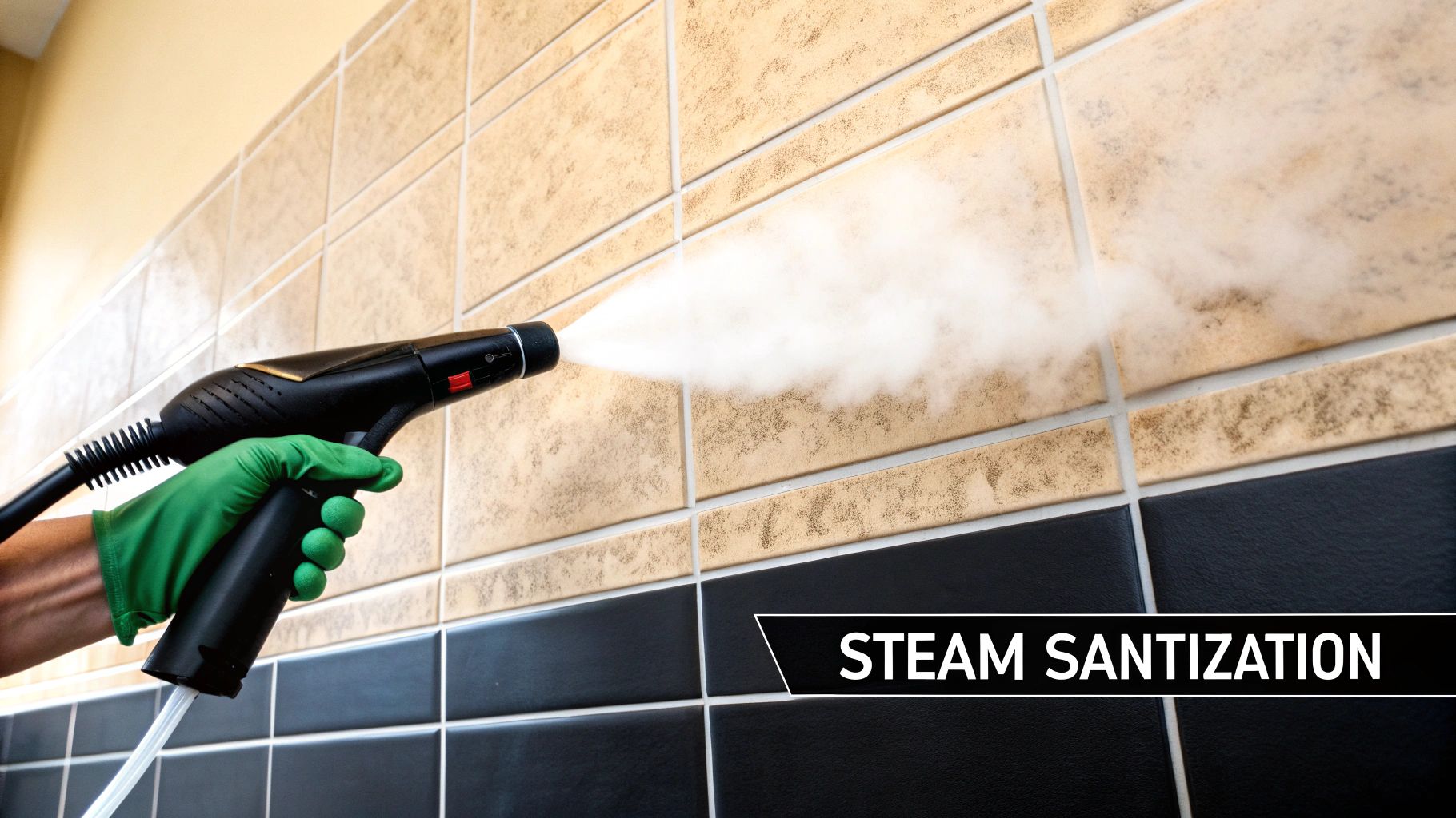 Steam cleaner being used on a bathroom sink and faucet