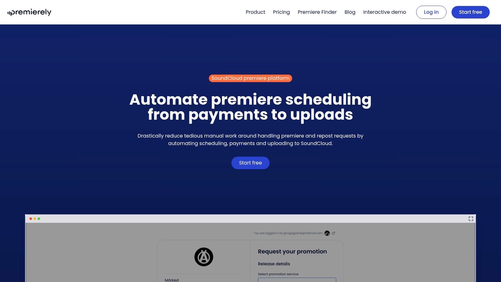 The right SoundCloud booking system for premieres 1 Premierely's dashboard showing a streamlined booking calendar for SoundCloud premieres and reposts.