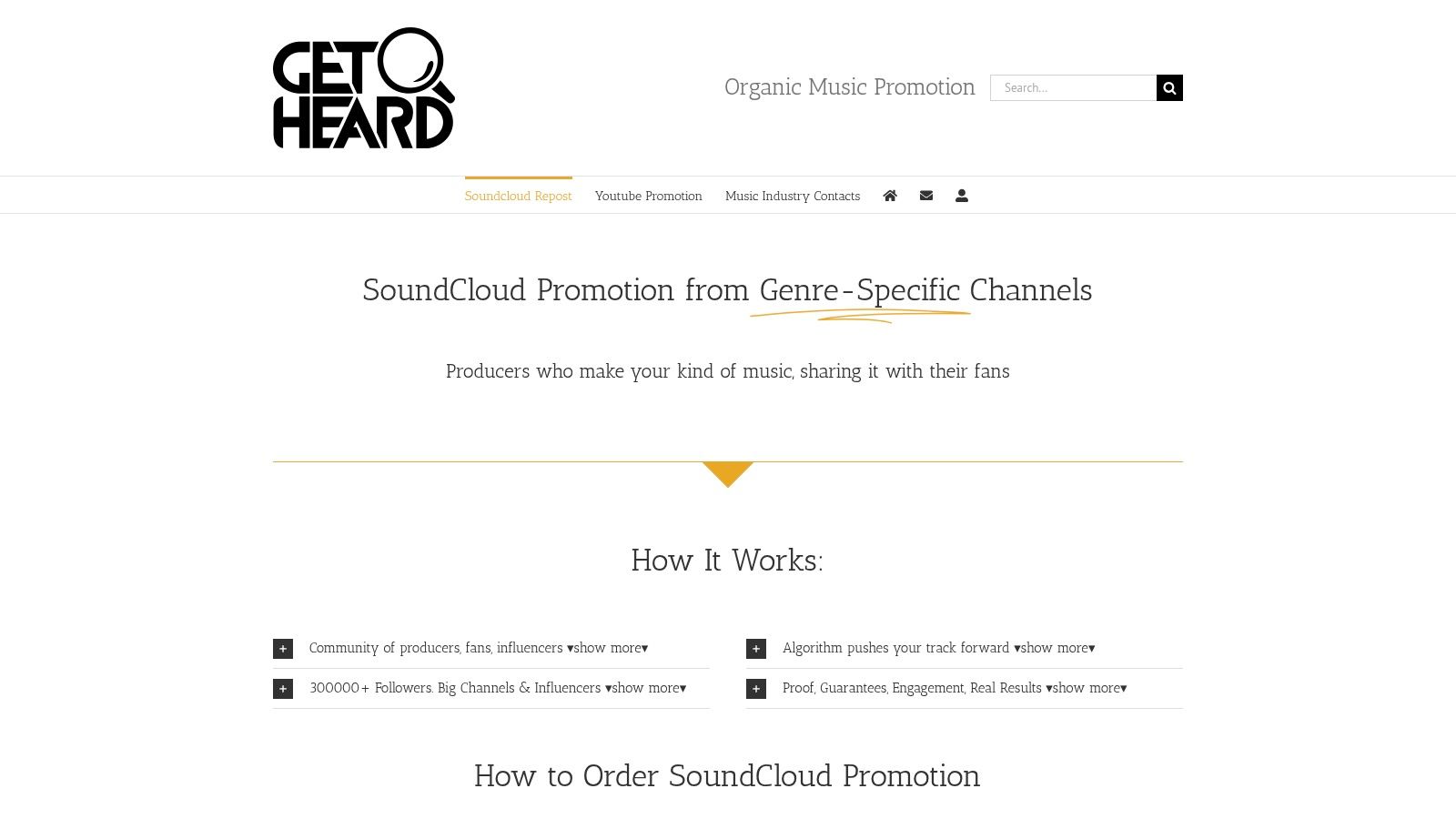 GetHeard promotion details showing campaign setup for a SoundCloud repost service