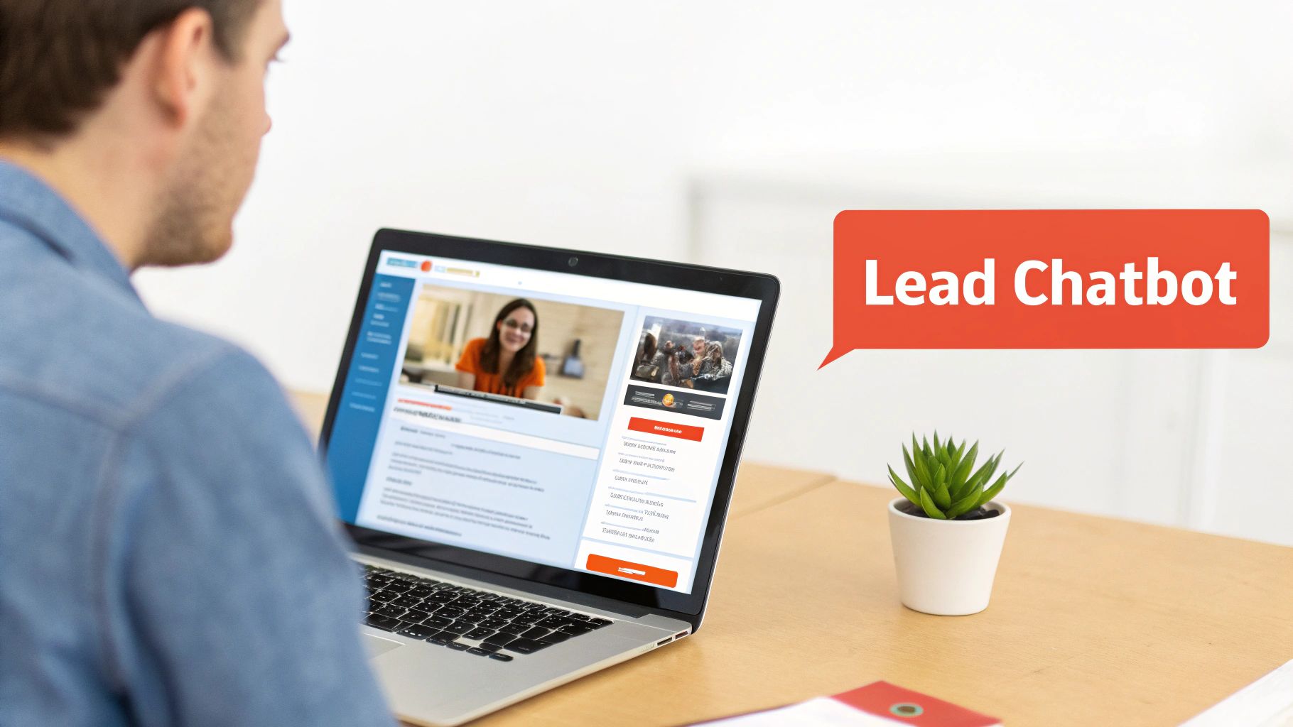 A person interacting with a lead generation chatbot on their laptop, showing a friendly and engaging conversation.