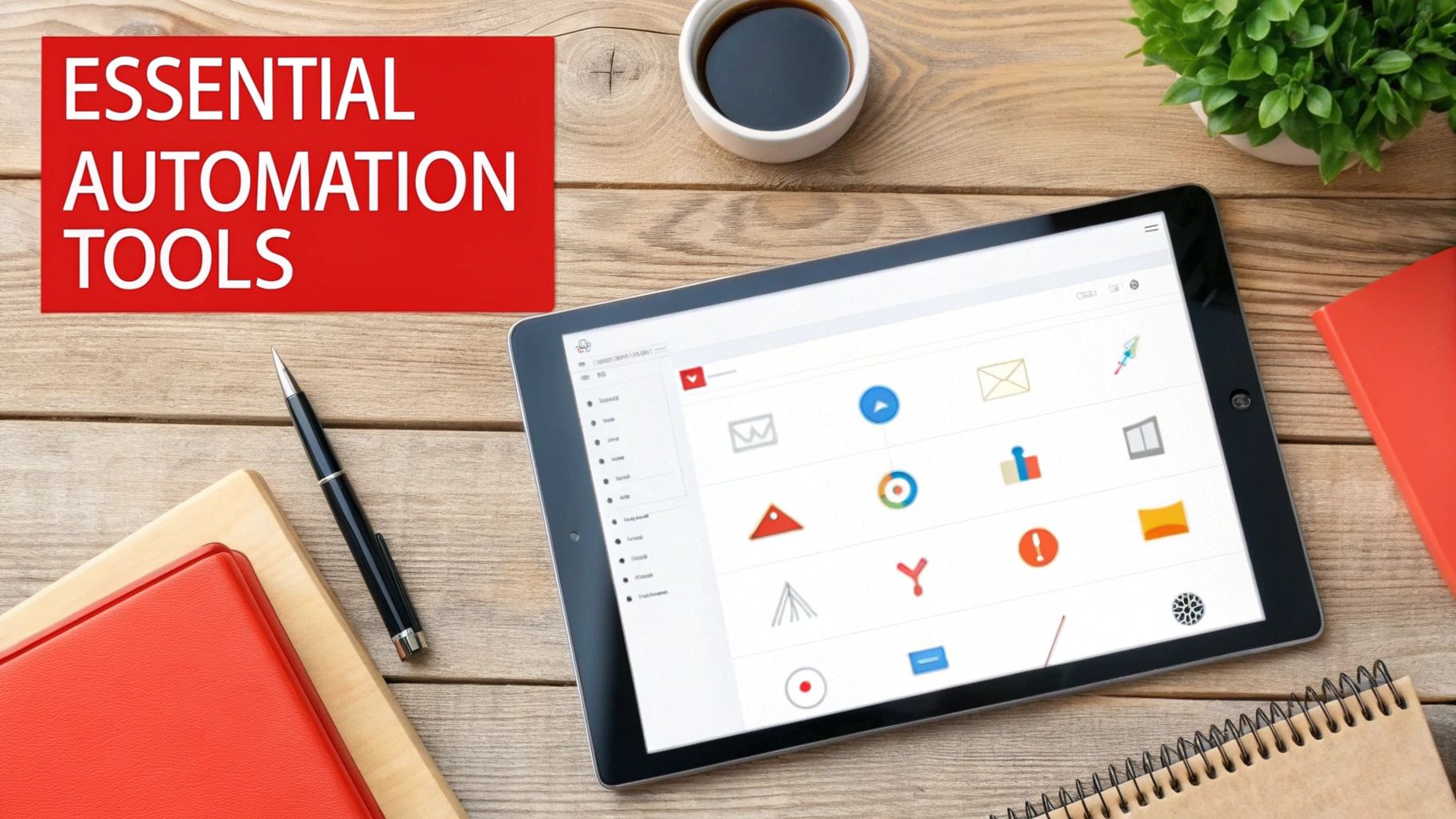 A digital toolkit with icons representing email, social media, leads, and analytics on a clean background.