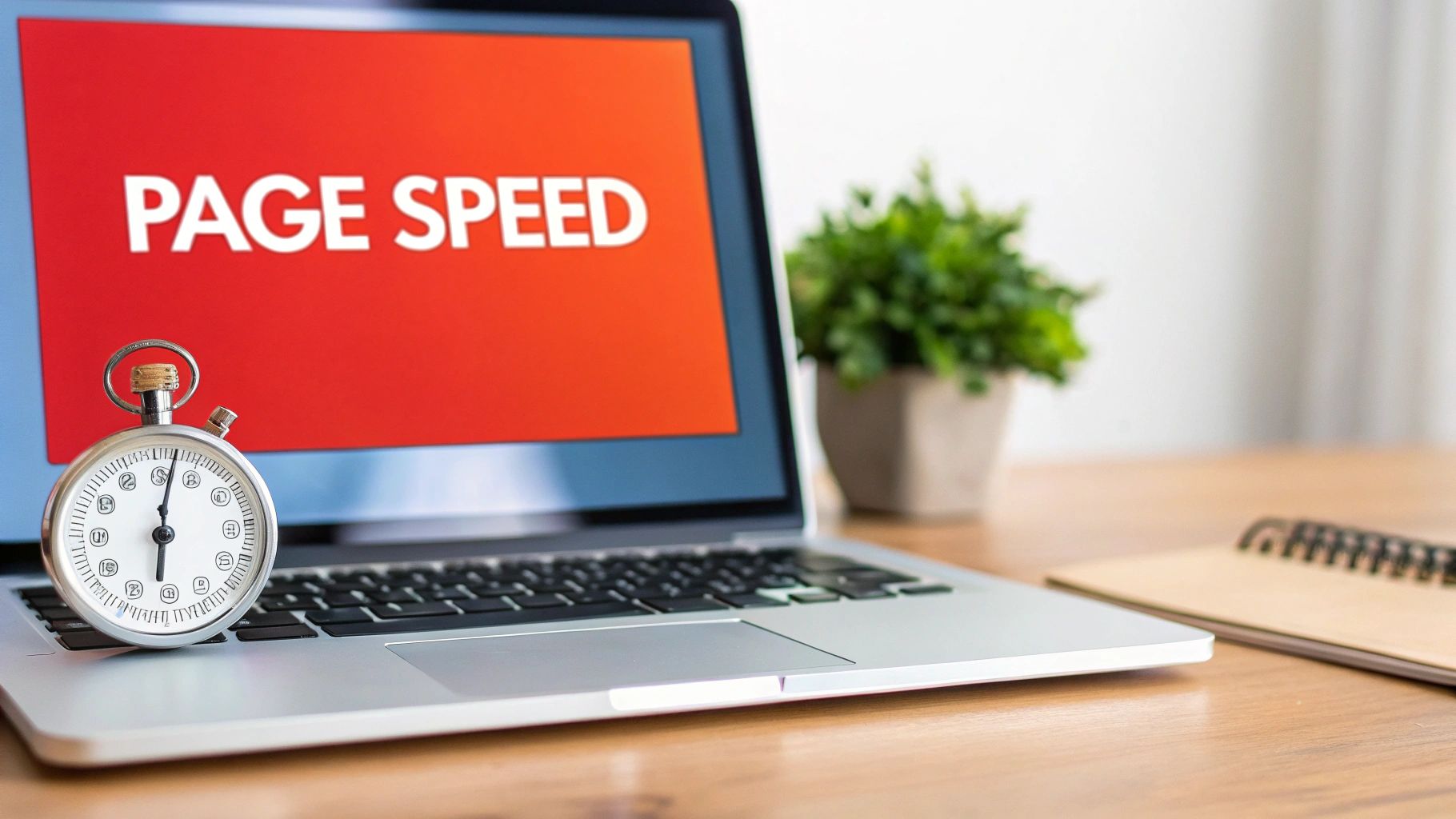 A futuristic speedometer with the needle in the green 'fast' zone, symbolizing website speed optimization.