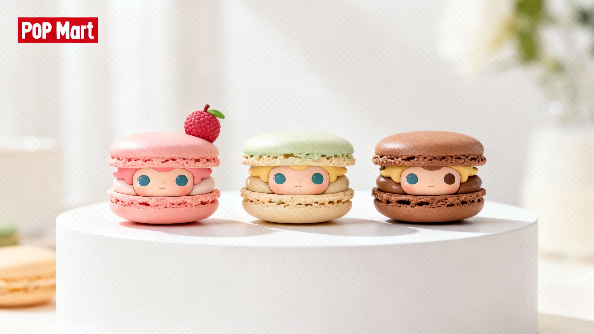 A collection of colorful Labubu Macaron art toys arranged neatly.