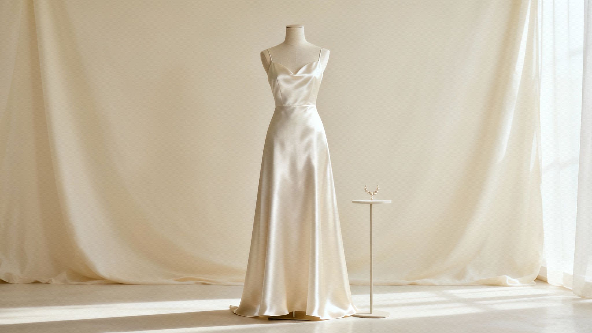 A woman wearing an elegant, floor-length evening gown at a formal event.