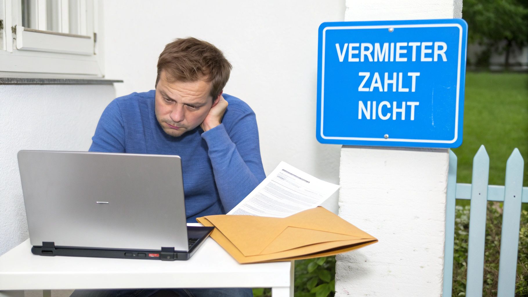 Eine Person schreibt einen Brief an einem Schreibtisch, um ihre Kaution zurückzufordern.