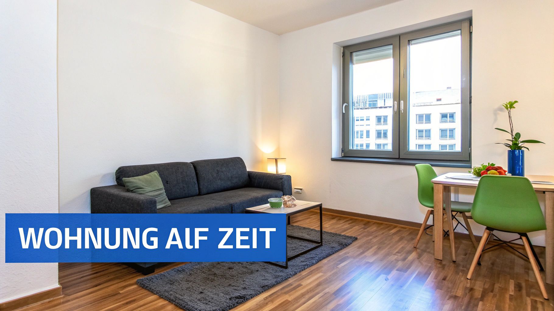 Helle und modern eingerichtete Wohnung auf Zeit mit Wohn- und Essbereich und Holzboden.