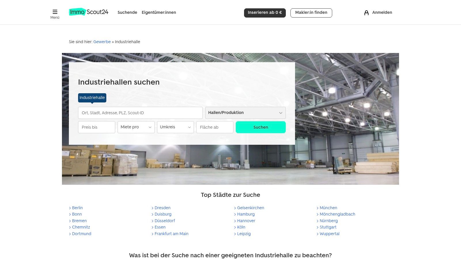 ImmobilienScout24 – Kategorie Industriehallen