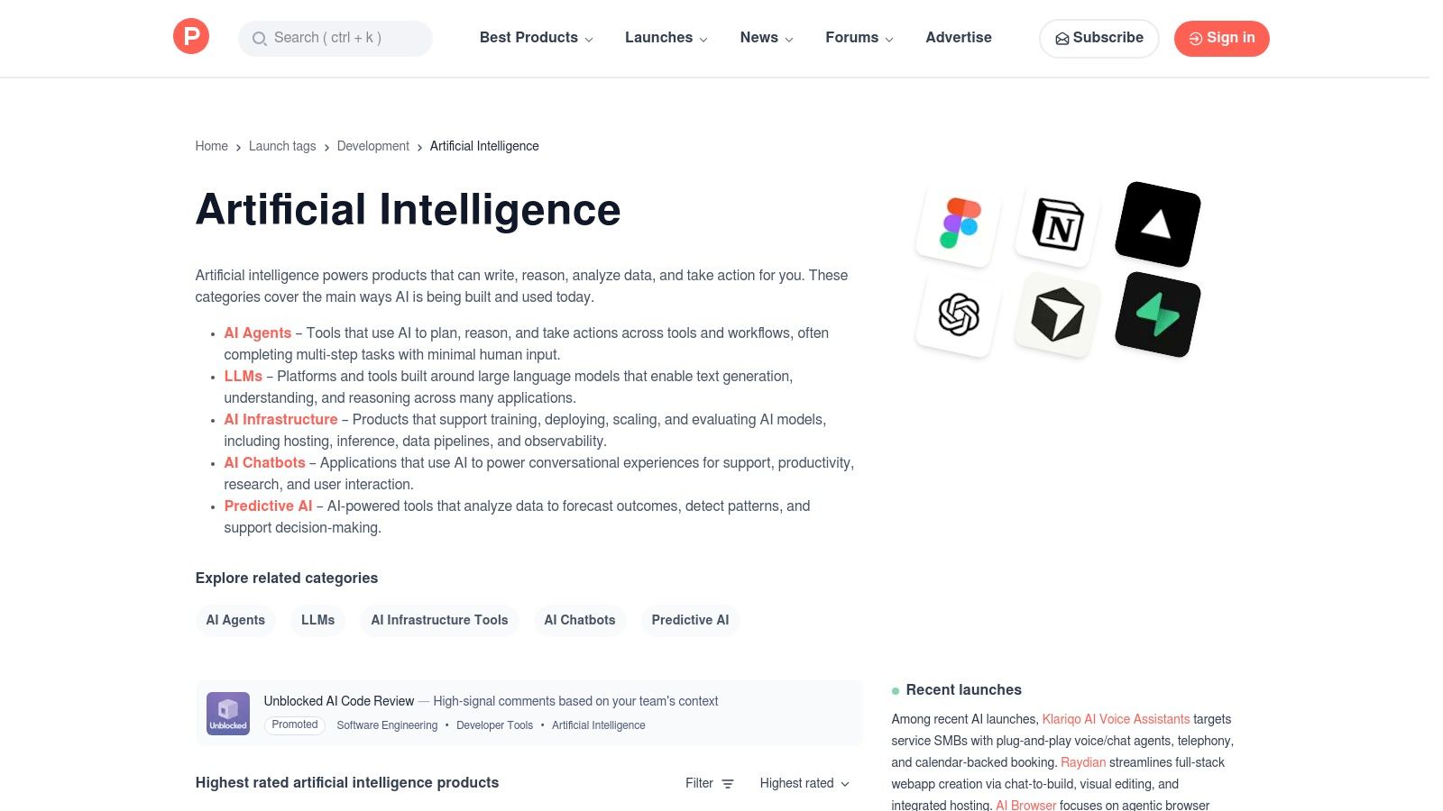 Product Hunt — Artificial Intelligence topic