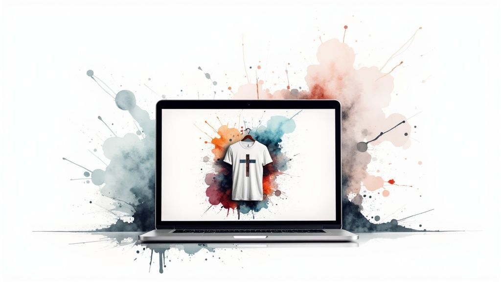 A person holding a stack of folded t-shirts, suggesting shopping or organization.