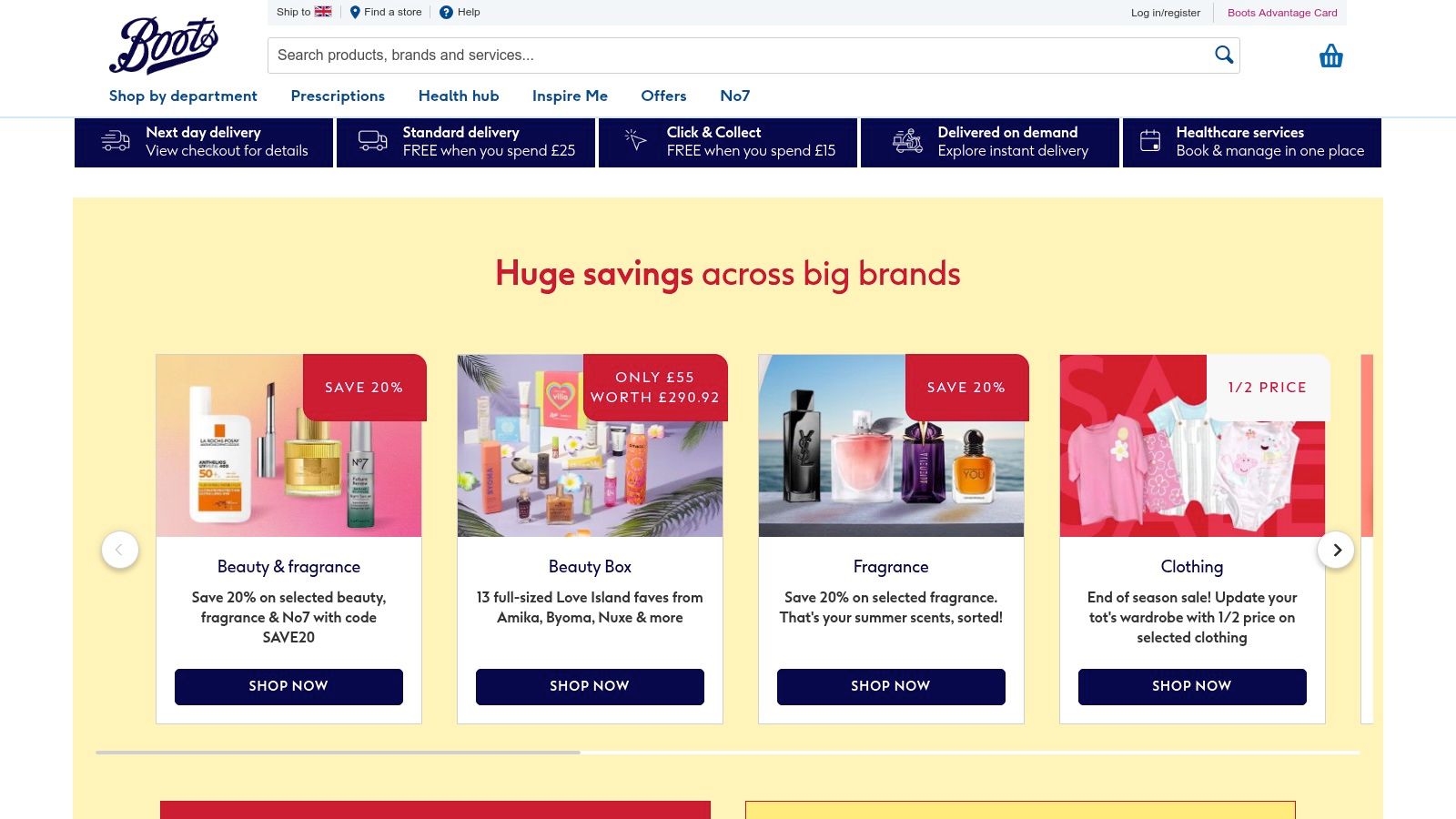 Boots Website Homepage