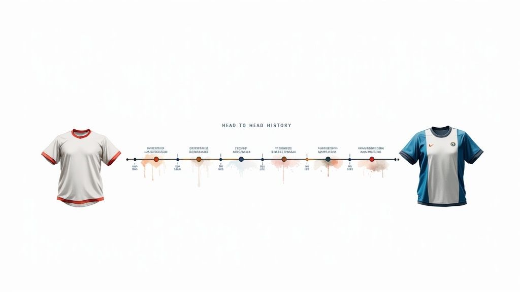 Πλήρης οδηγός για αθλητικά στοιχήματα: Στρατηγικές για αρχάριους και ειδικούς 2 Ένα χρονοδιάγραμμα της ιστορίας των μεταξύ δύο ποδοσφαιρικών ομάδων, όπως αντιπροσωπεύεται από τις φανέλες τους.