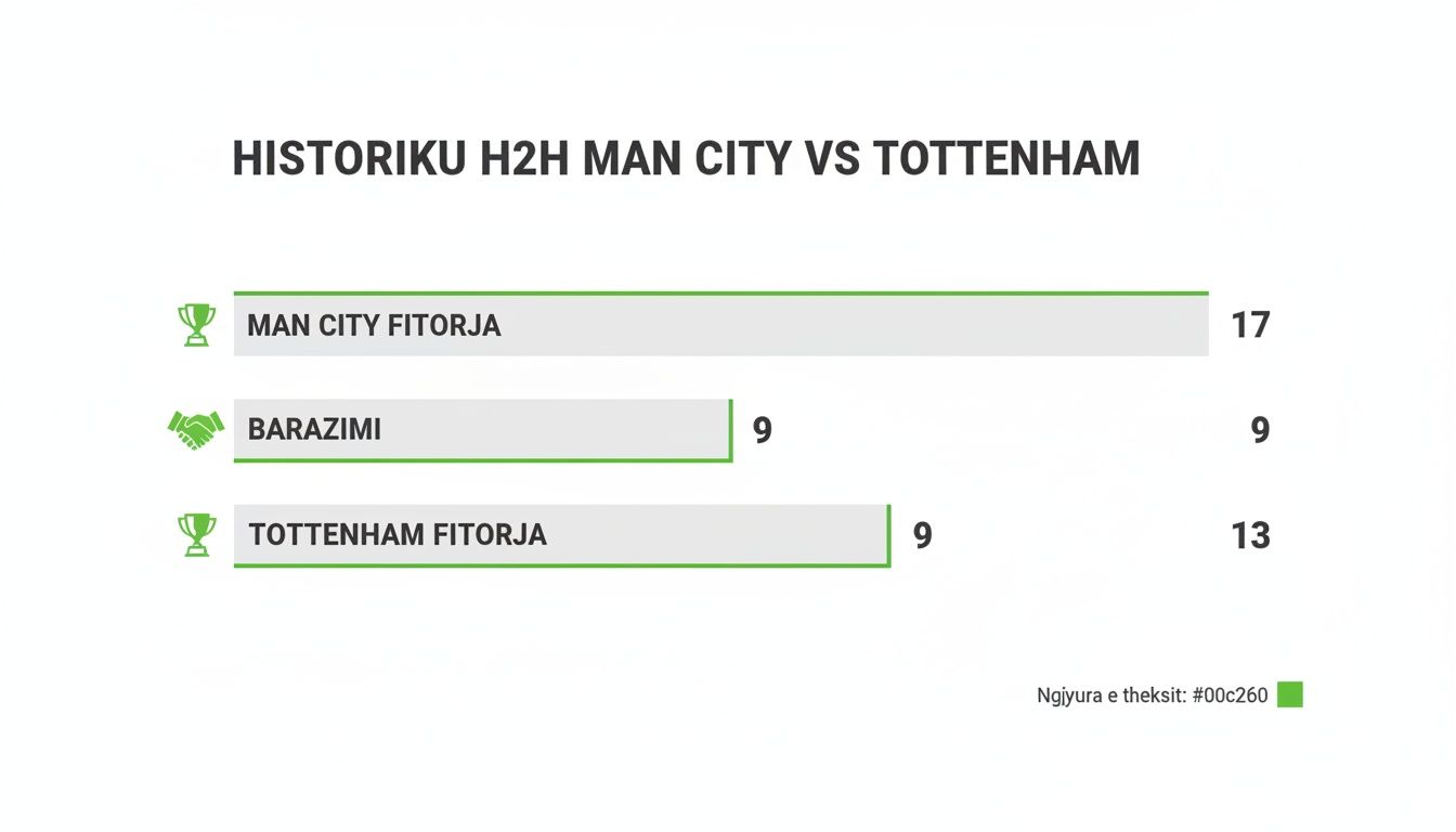 Vollständiger Leitfaden zu Sportwetten-Strategien 1 Historische H2H-Statistiken zwischen Manchester City und Tottenham, die Siege, Unentschieden und Niederlagen aufzeigen.