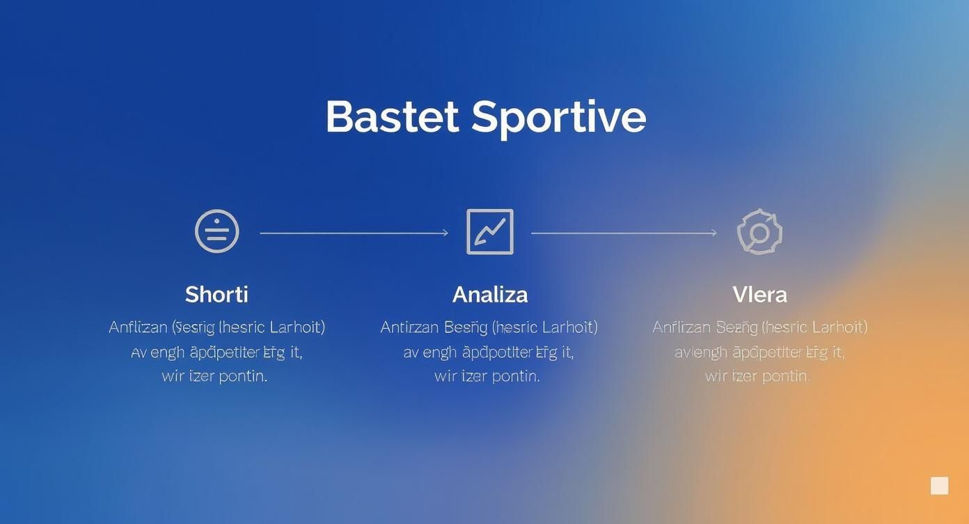 Αθλητική Ανάλυση: Πώς να Προβλέψετε Αποτελέσματα Σαν Επαγγελματίας 1 Η εικόνα δείχνει μια αθλητική διαδικασία τριών βημάτων: Ισοπαλία, Ανάλυση και Αξία, με συνοδευτικά εικονίδια.