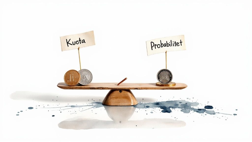 Spor Bahis Stratejileri: Yeni Başlayanlar ve Uzmanlar İçin Kılavuz 2 Üzerinde 'Olasılık' ve 'İhtimal' işaretleri bulunan ahşap terazi, madeni paralar ve boya lekeleri, dengeyi ve riski simgeliyor.