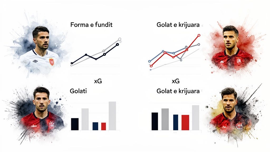 Der vollständige Leitfaden für Sportwettenstrategien: Wie man clever wettet 1 Vergleichende Analyse der Leistung von Fußballspielern, Darstellung von xG, Toren und Form anhand von Grafiken.
