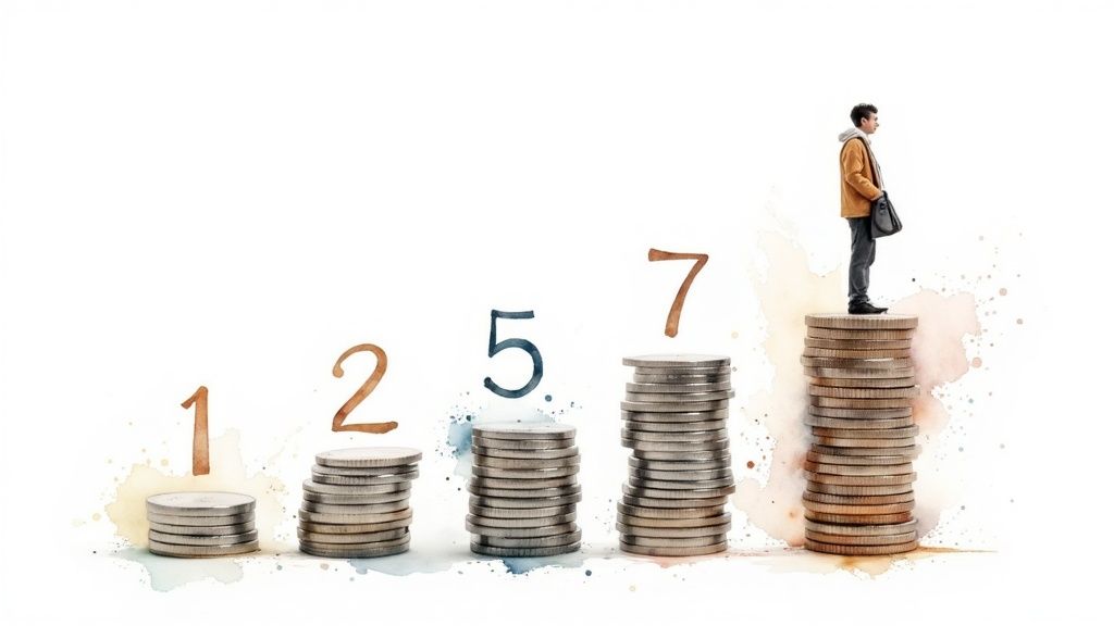 Një person duke rritur një grafik shigjetë me gishta, duke simbolizuar shkallëzimin e investimeve bazuar në besim.