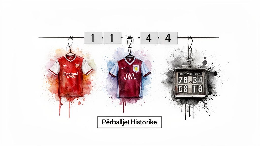 より賢いベッターになる方法:必須のスポーツベッティング戦略2 アーセナルとアストン・ヴィラのサッカーシャツ、試合番号、古いスコアボード。