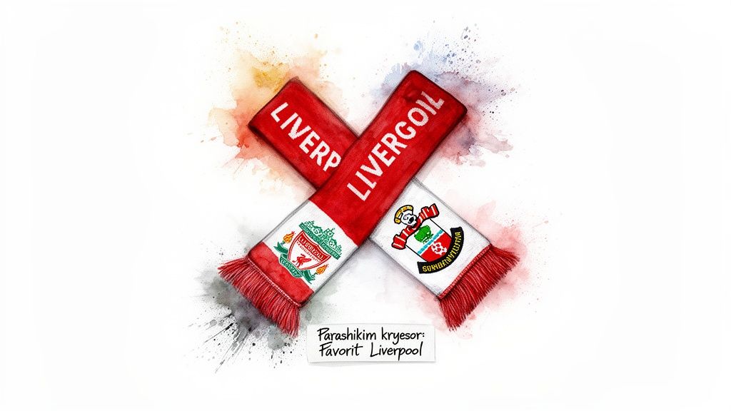 Understanding Sports Betting: 1 Main Bet Types Two crossed football scarves, one for Liverpool and one for Southampton, with the prediction Liverpool Favorite.