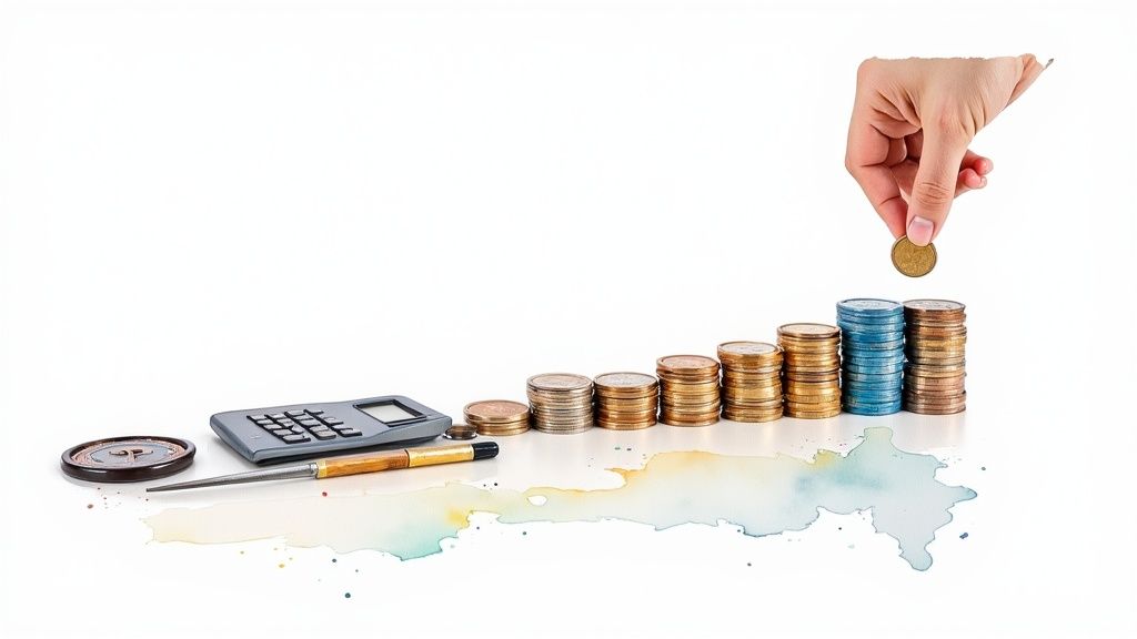 成功するスポーツ予想の作り方:完全ガイド 3 増え続けるコインの山の上に手を置いて、経済的な成長と貯蓄を象徴しています。