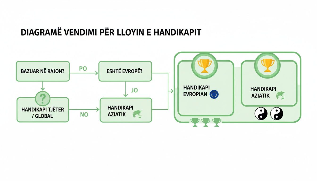 Handicap beim Wetten: Bedeutung und wie man es gewinnbringend einsetzen kann 2 Entscheidungsdiagramm zur Bestimmung der Art des Handicaps (europäisch, asiatisch oder global) basierend auf der Region.