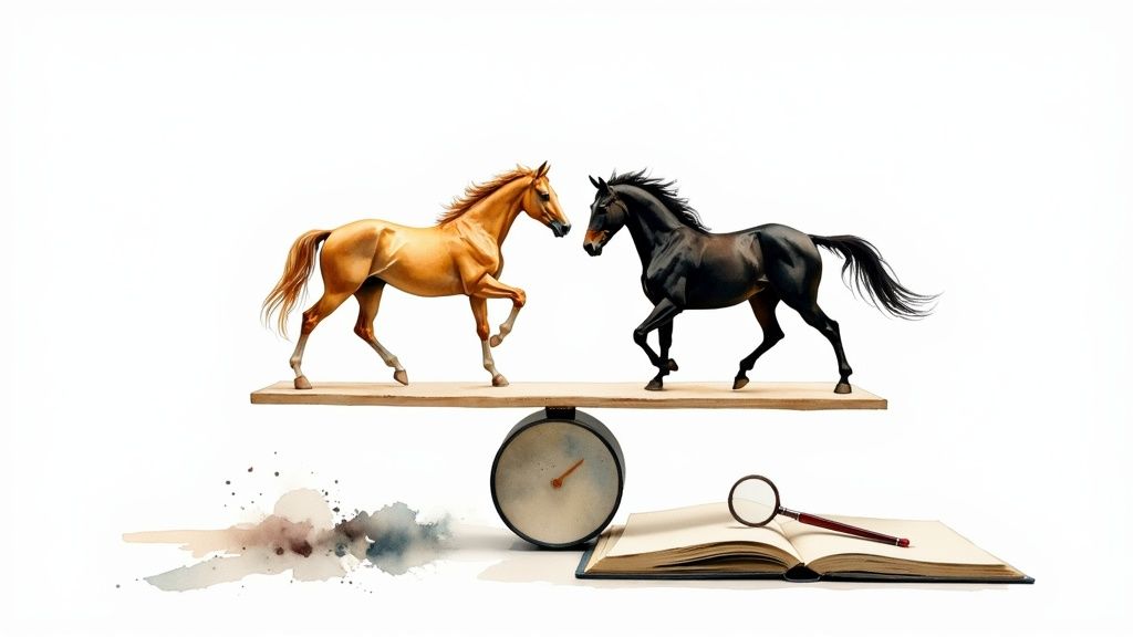 Τι είναι ένα κουτί trifecta - Ένας απλός οδηγός για αθλητικά στοιχήματα 3 Ένα άτομο που αναλύει προσεκτικά ένα ενημερωτικό δελτίο ιπποδρομιών.