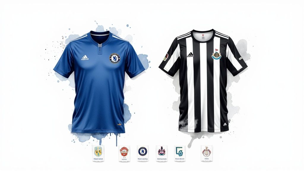 Një foto e lojtarëve të Chelseat dhe Newcastlet duke luftuar për topin në fushë