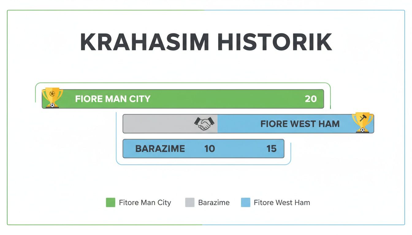 スポーツベッティング戦略完全ガイド1 フィオーレ マンチェスター シティ (20 勝)、引き分け (10)、フィオーレ ウェスト ハム (15 勝) の過去の試合比較チャート。