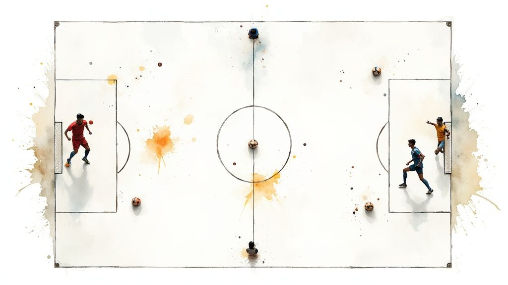 Как да създавате успешни прогнози за спортни залози - Ето тайна 3 Тактическа дъска за футбол със стрелки и формации, символизиращи стратегията на играта.