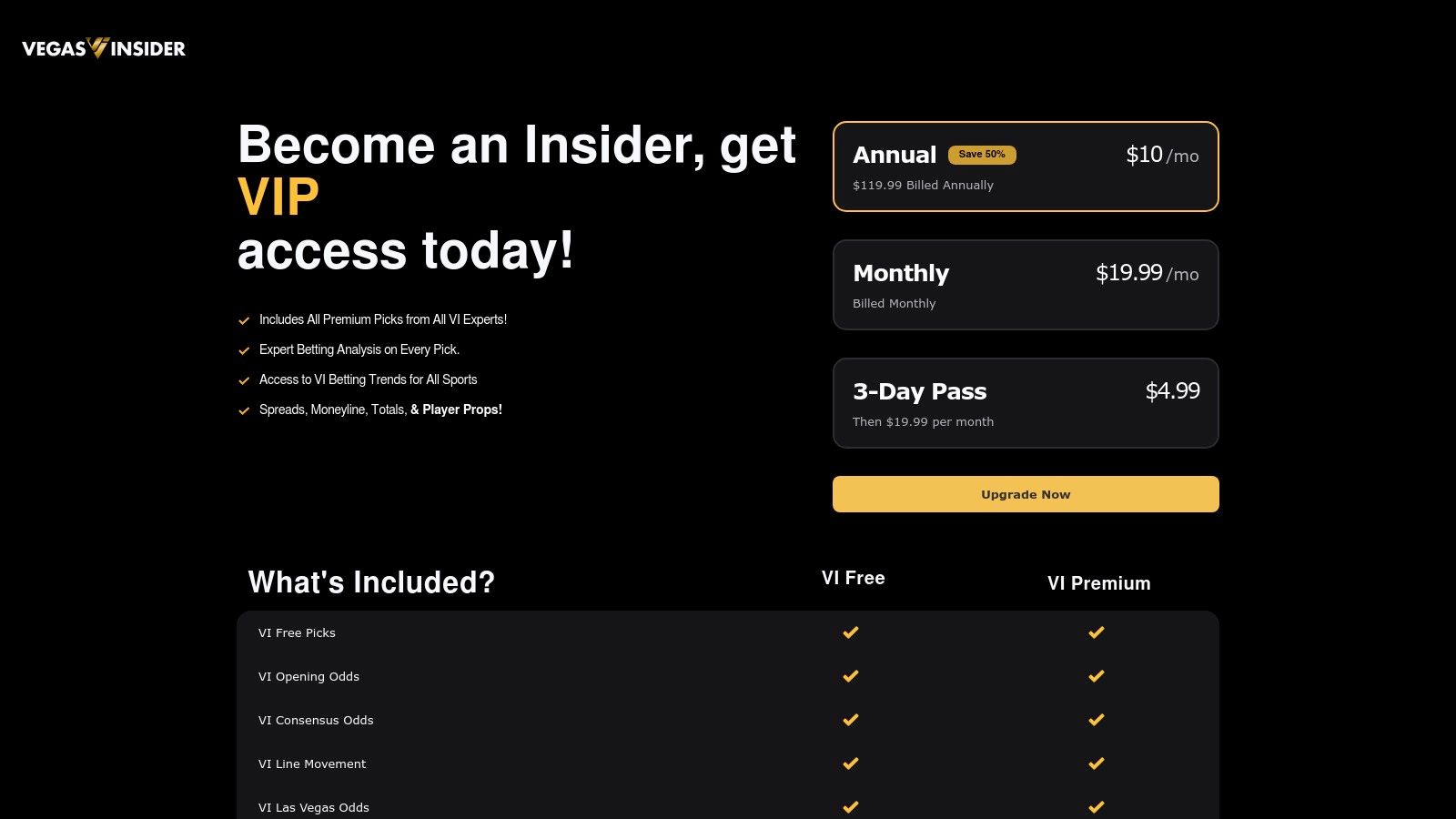 試合予測でスポーツベッティング戦略を改善する方法6 VegasInsider(VIPプレミアム)