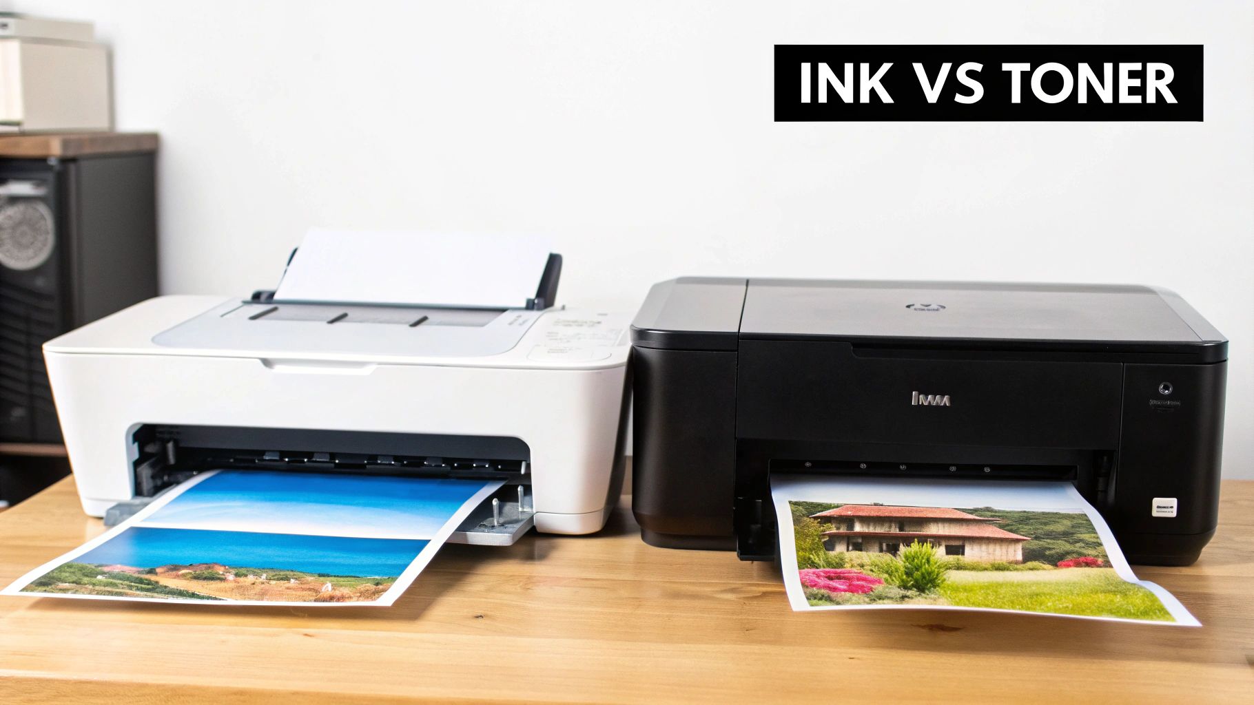 A close--up of a person installing a black toner cartridge into a laser printer