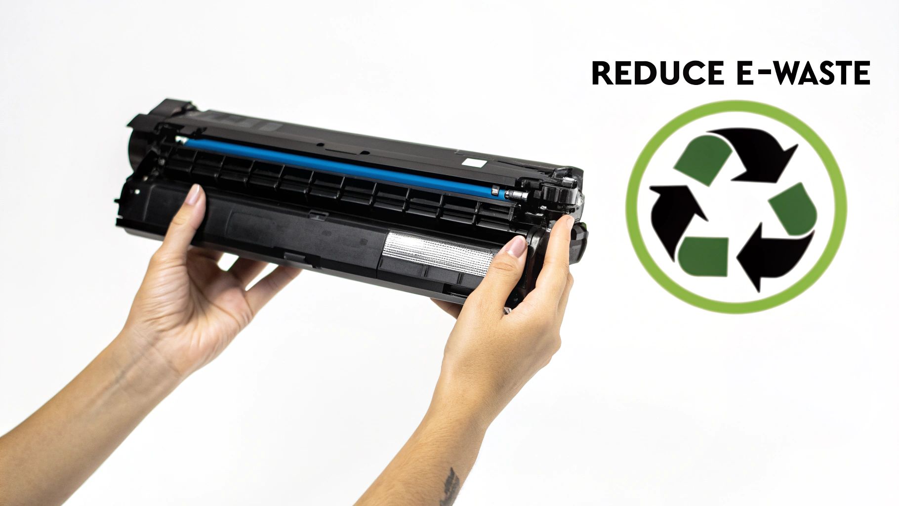 A person's hands holding a green seedling in a pile of soil, symbolizing environmental growth and sustainability.